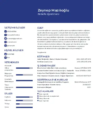 Felsefe Öğretmeni CV Örnekleri cv indir